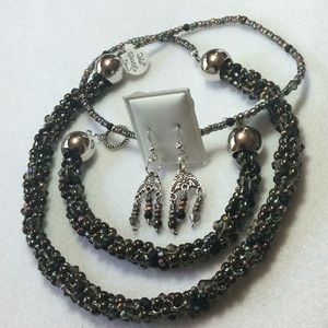 FINAL SALE PRICE Black, Brown & Metallic Handwoven Jewelry Set of 3